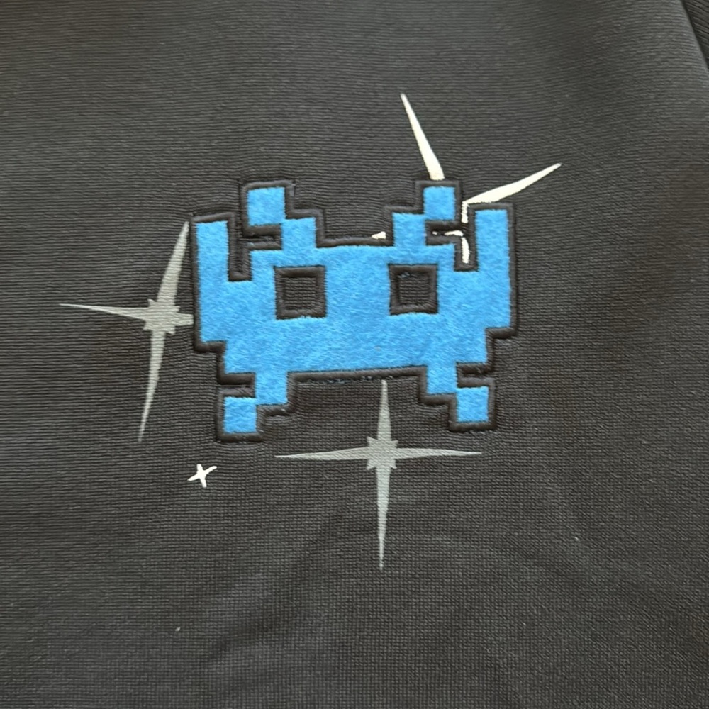 Men's Space Invaders Black Track Jacket with Yellow and Blue Accents XL - Picture 3 of 10